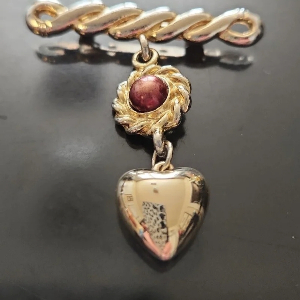 Goldtone Heart Pendant Brooch